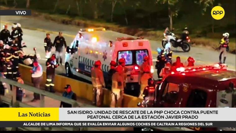 Vehículo de rescate policial chocó contra estructura de estación Javier Prado del Metropolitano: reportan agentes heridos