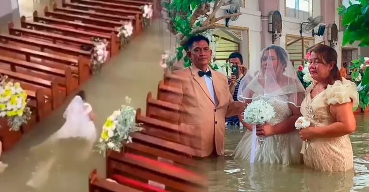 No fue impedimento: pareja en Filipinas se casa en una iglesia inundada por lluvias torrenciales