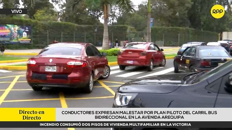 Conductores expresan malestar por congestión generada por el corredor bidireccional de la avenida Arequipa