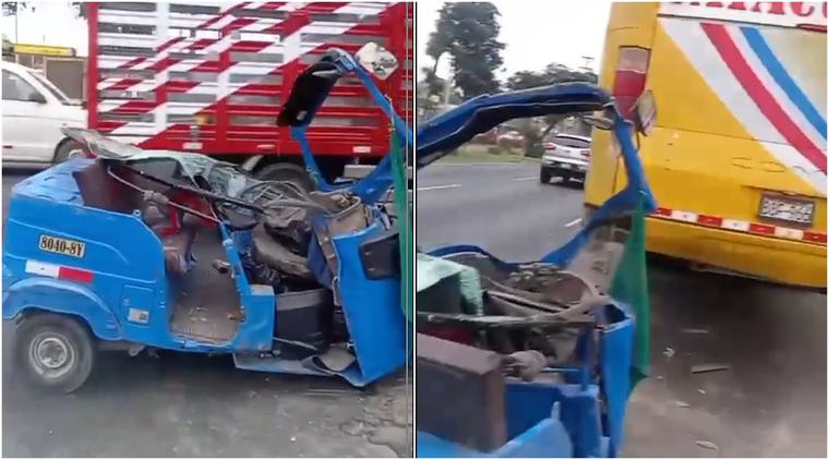 Ica: mototaxista salva de morir tras brutal choque contra bus en la Panamericana Sur